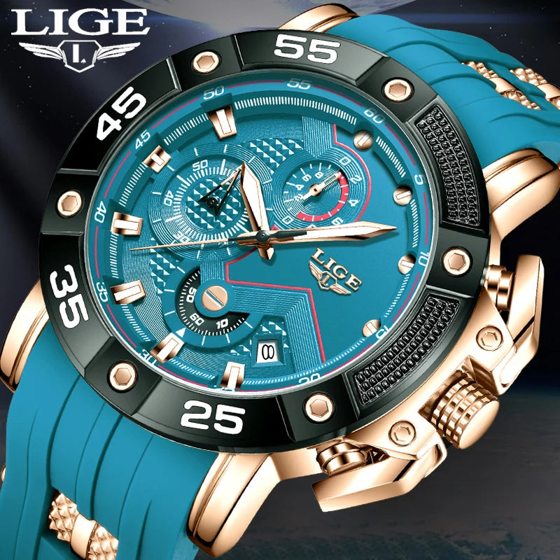 LIGE Titan Force - Big Dial Silicone Military Sport Chronograph