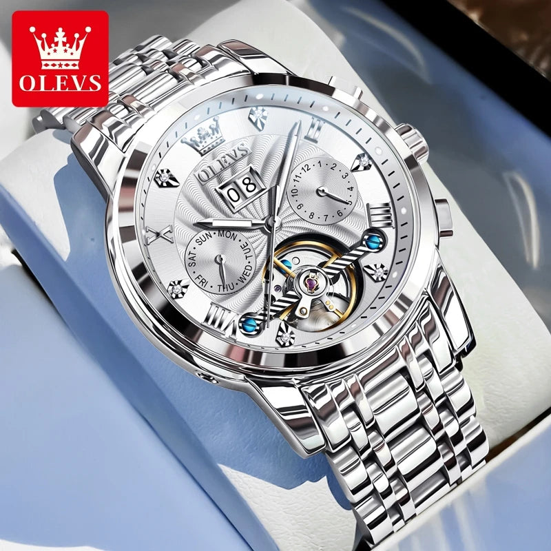 OLEVS Original brand Skeleton Men Watch Luxury Automatic Mechanical watches for man Waterproof Skeleton Luminous reloj hombre