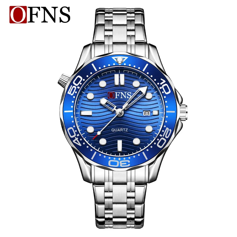 OFNS 7102 Fashion Trendy Men's Watch with Rotating bezel Sports Waterproof Night Light Calendar Men's Quartz Watch