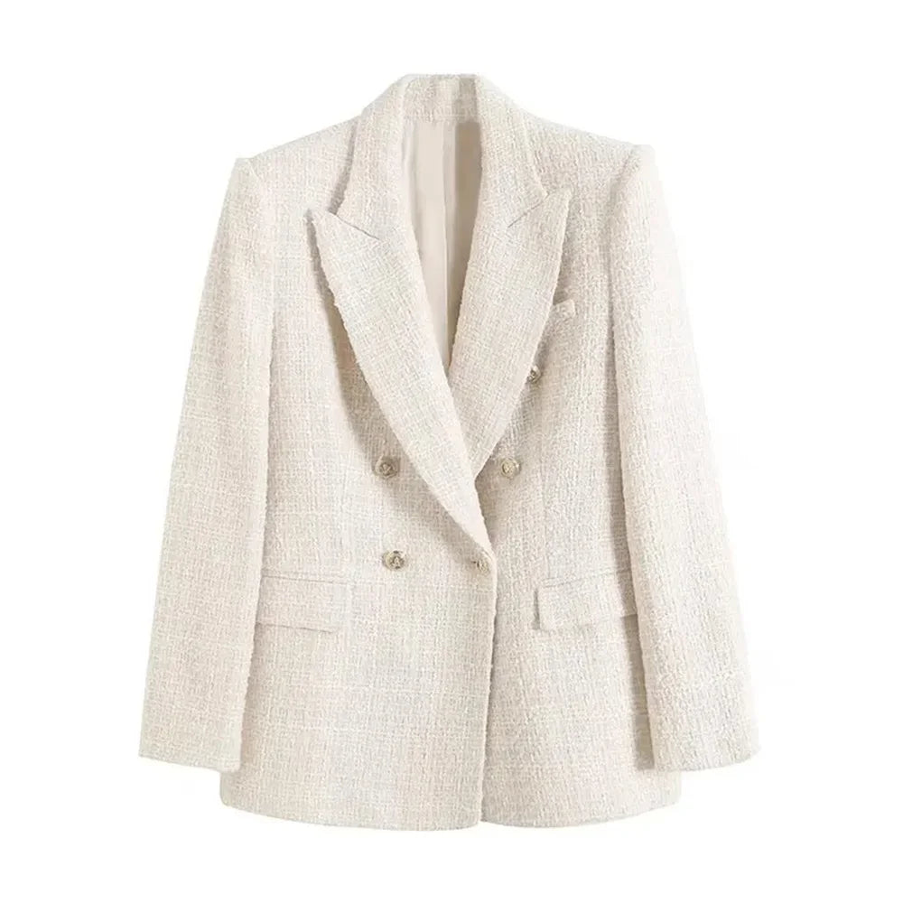 2024 Autumn New Women's Clothing Style Fashionable Versatile Texture Double breasted Mid length Suit Coat