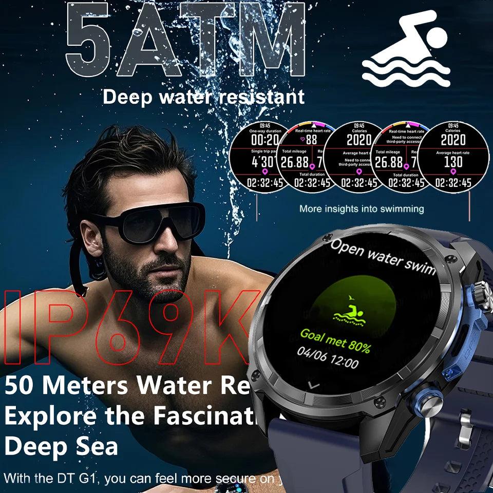 New Watch DT G1 Smart Watch Men's 1.43 "HD AMOLED Screen GPS Track 3ATM Waterproof Heart Rate Bluetooth Call Compass Smart Watch