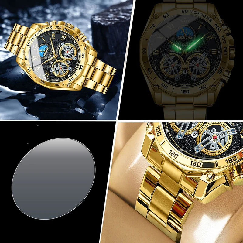 Double Tourbillon Men Watch Non Fully Automatic Hollow Mechanical Watch Fashionable Night Light Calendar Waterproof Quartz Watch