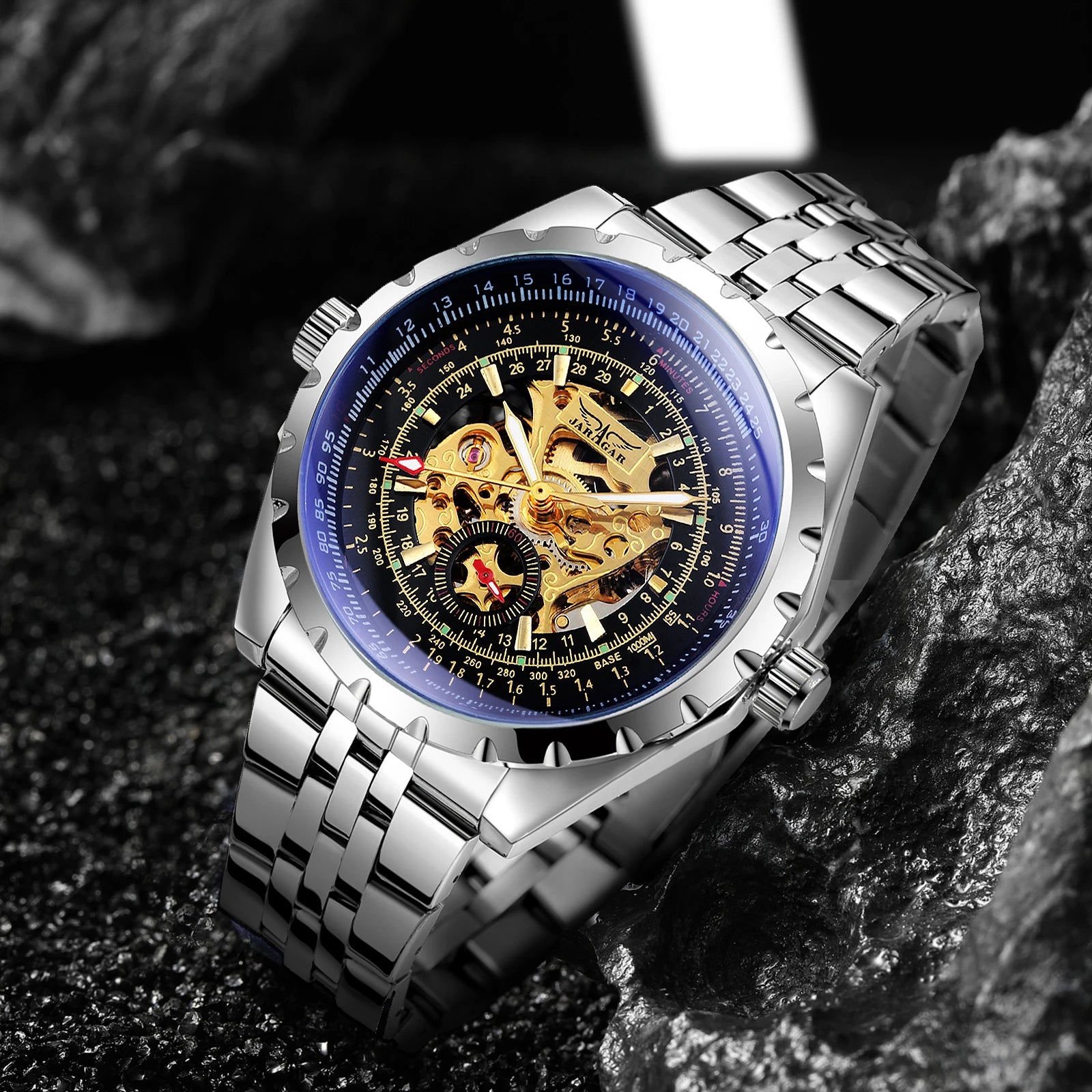 JARAGAR Military Steampunk Skeleton Automatic Mechanical Watch