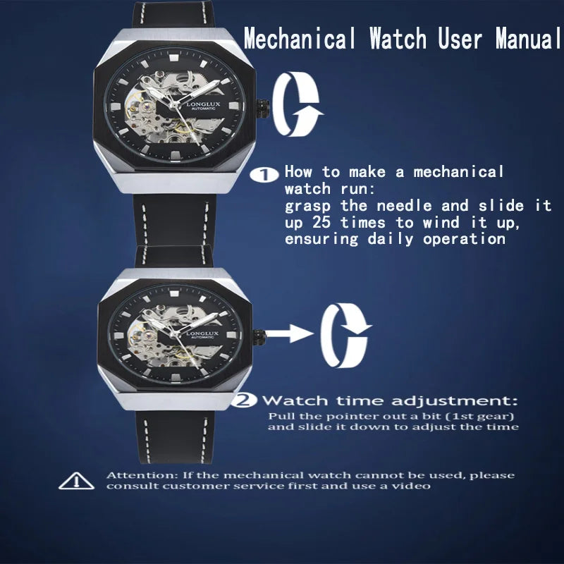 Men automatic watch skeleton waterproof mechanical watches sport outdoors fashion leather mens watch gift For your choice