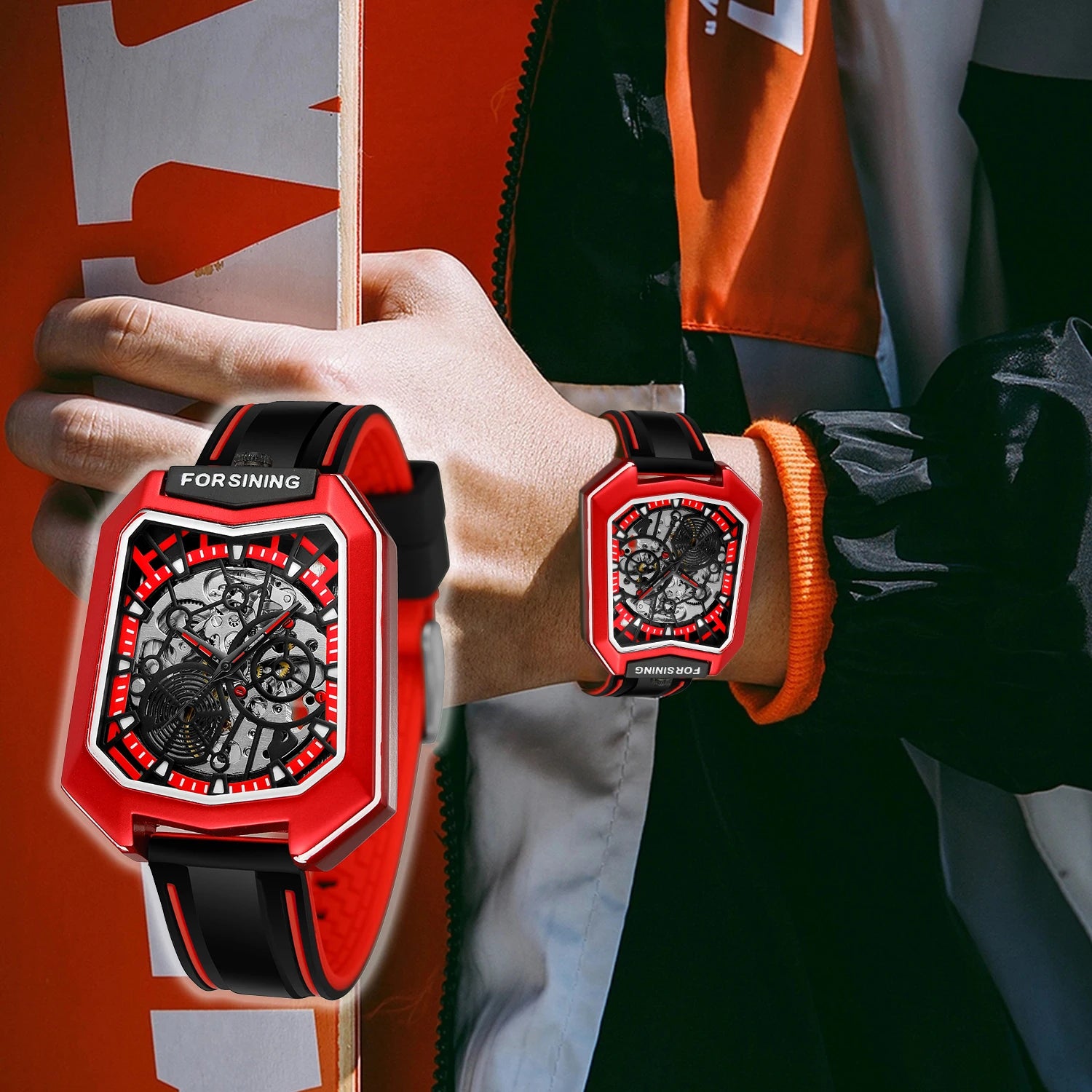 Spider Skeleton Outdoor Watch - Shield Case Automatic Mechanical with Silicone Strap