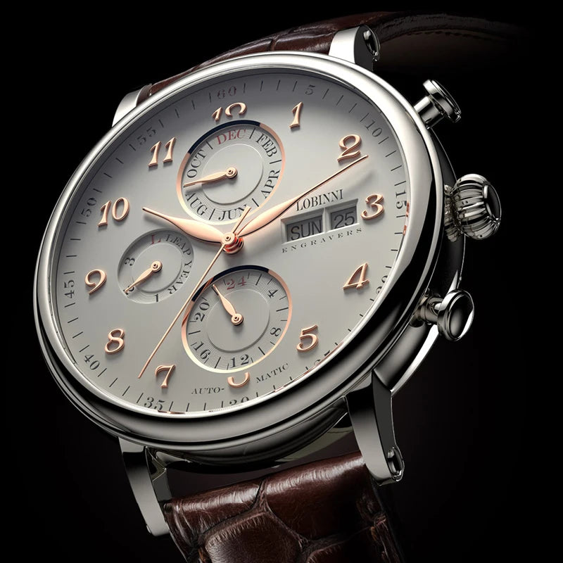 Men's Watches Switzerland LOBINNI Luxury Brand Perpetual Calendar Multi-function Seagull Automatic Mechanical Sapphire L13019-6