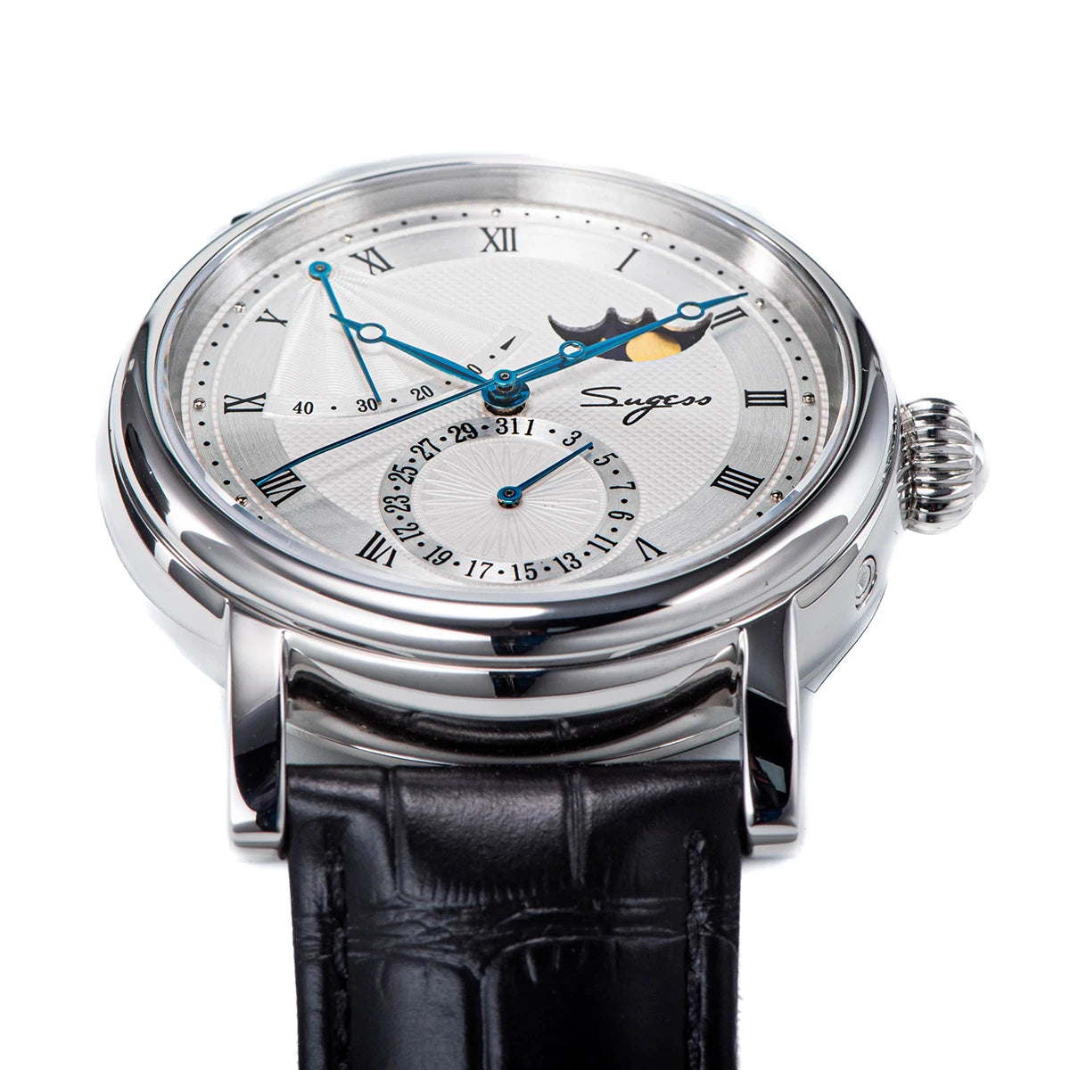 Sugess Moonphase Men's Watch Automatic Mechanical Watches for Tianjin Movement Sapphire Glass Water Resistant Wristwatches New
