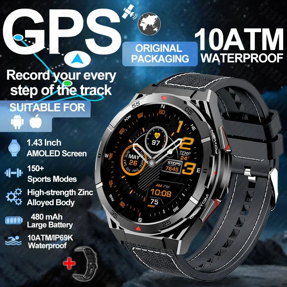 2025 New GPS Dual-Band satellite SmartWatch Men 1.43'' AMOLED Screen Compass Heart Rate BT Call IP69 10ATM Waterproof SmartWatch