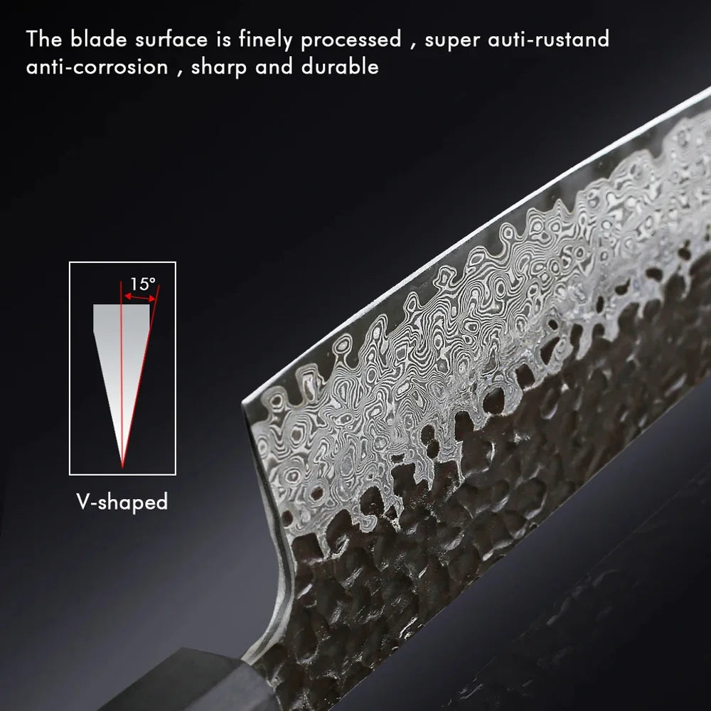 Japanese Kitchen Knife Set Handmade Forged Damascus Steel Santoku Custom 8 inch Chef Knife