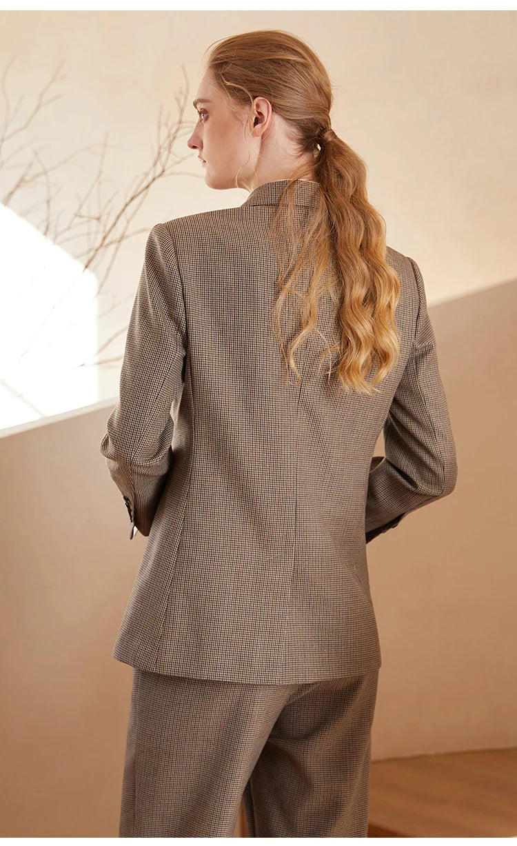 K1767L 50% Australian Clothes Wool Formal Blazers For Women Ladies Office Wear Business Suits Luxuy Houndstooth Clothing