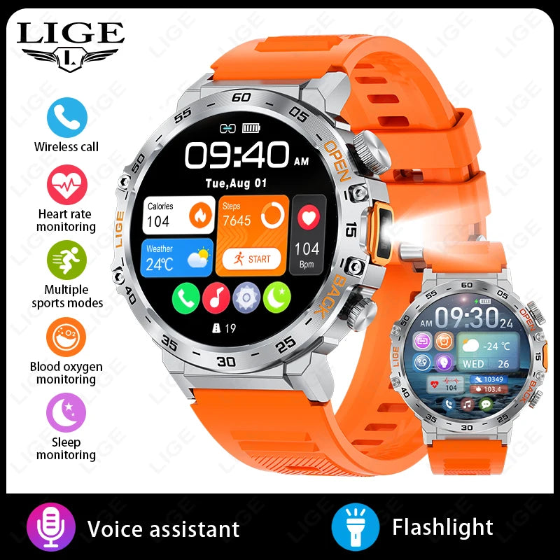 LIGE SmartVision 2025 - AMOLED HD Fitness Smartwatch with Flashlight