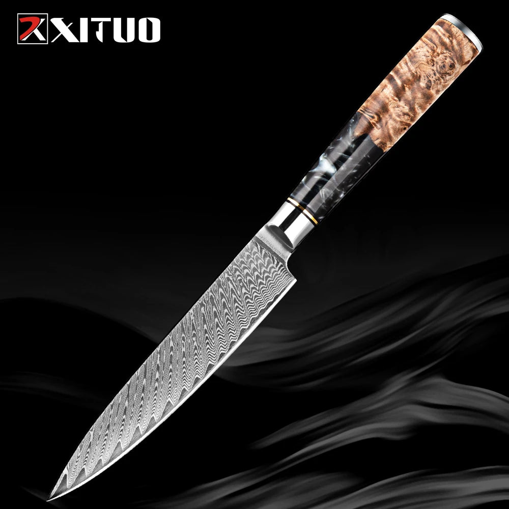 Damascus Steel Kitchen Knives 1-9PC Set XITUO Japanese chef knife Cleaver Bread Knife Resin and wooden Ergonomics handle Sharp