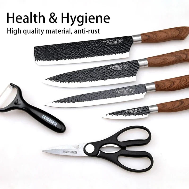6 Pcs Sets Kitchen Knife Stainless Steel Kitchen Knife Sets Non Stick Blade Chef Sliciing Cleaver Paring Scissors Peeler Knives