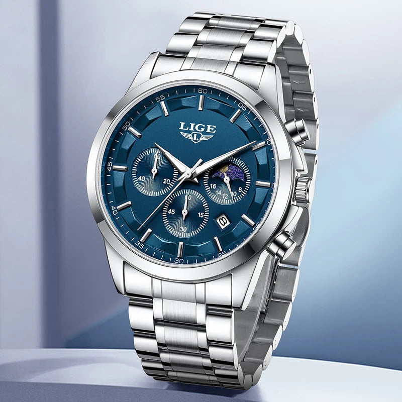 LIGE Prestige 2025 - Modern Luxury Steel Chronograph Watch