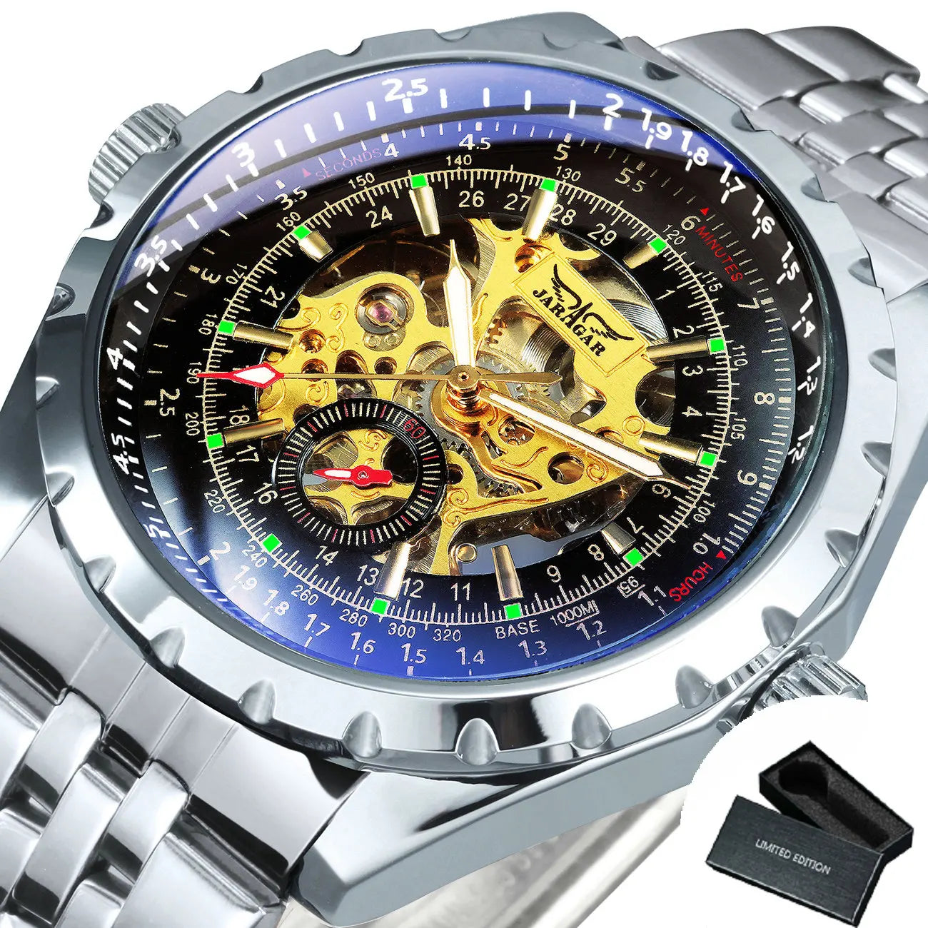 JARAGAR Military Steampunk Skeleton Automatic Mechanical Watch