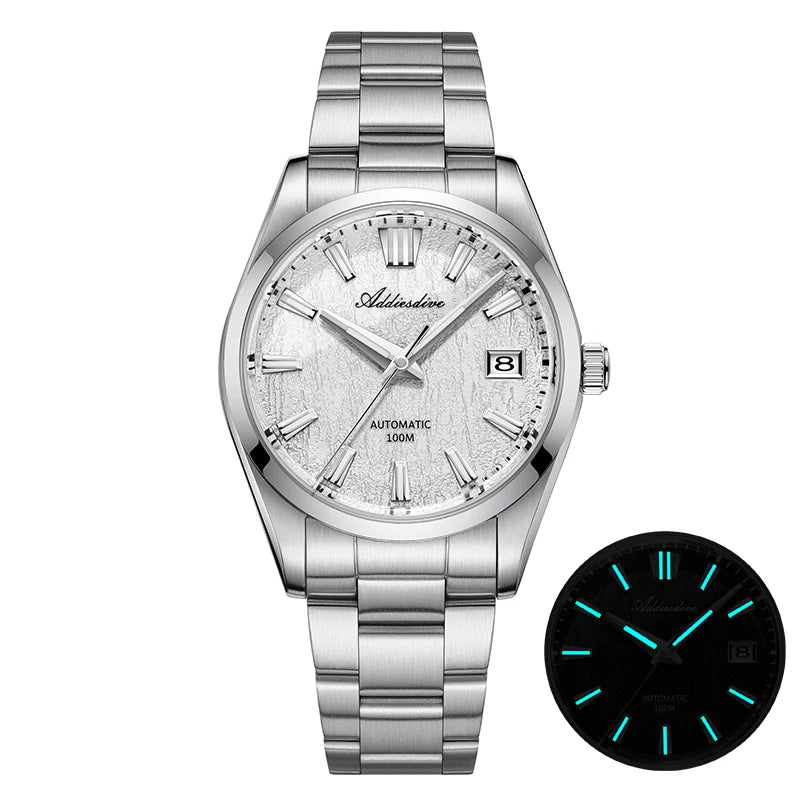ADDIESDIVE AD2075 Men Watch 39mm Fashion Bark Texture Dial Dress Sapphire Automatic Mechanical Watches Waterproof Luminous reloj