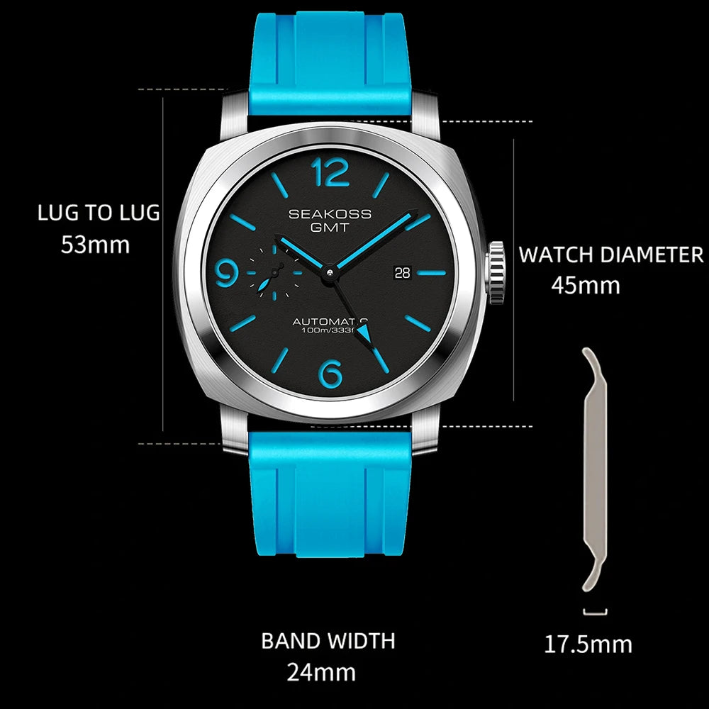 SEAKOSS GMT Super Luminous Diving Automatic Mechanical Watch Men 10ATM 1963 Original 2557 Movement Calendar Sapphire Wristwatch