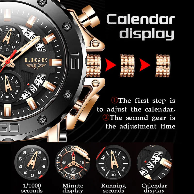 LIGE 2025 Top Brand Luxury New Men Watch Quartz Man Watches Waterproof Luminous Watch for Men Date Chronograph Sport Wristwatch