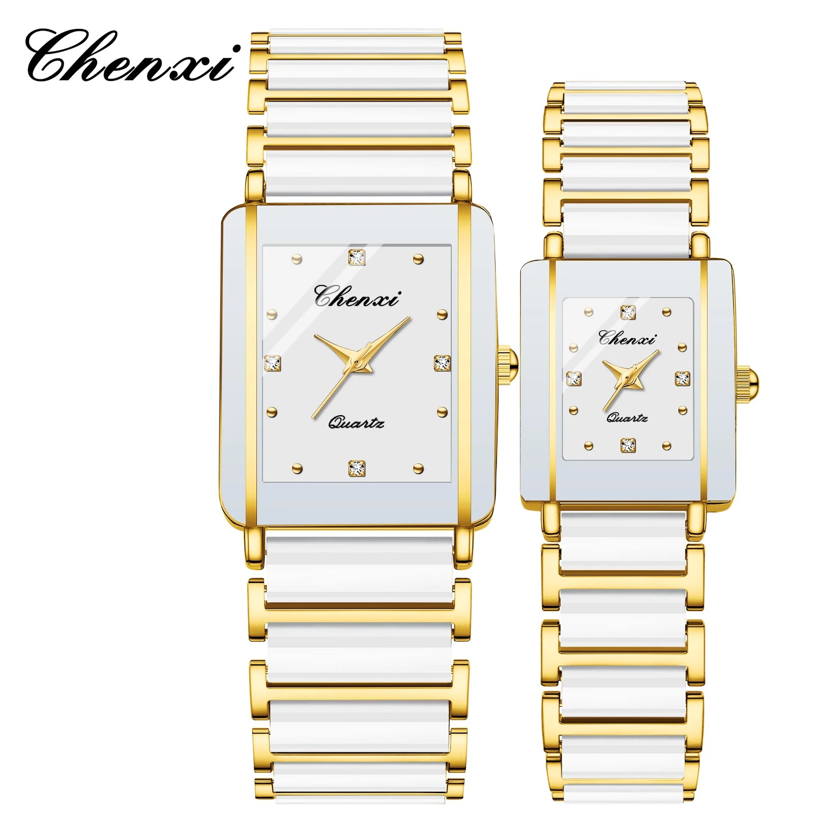 His & Hers Ceramic Watch Set - Square Fashion Couple's Matching Timepieces