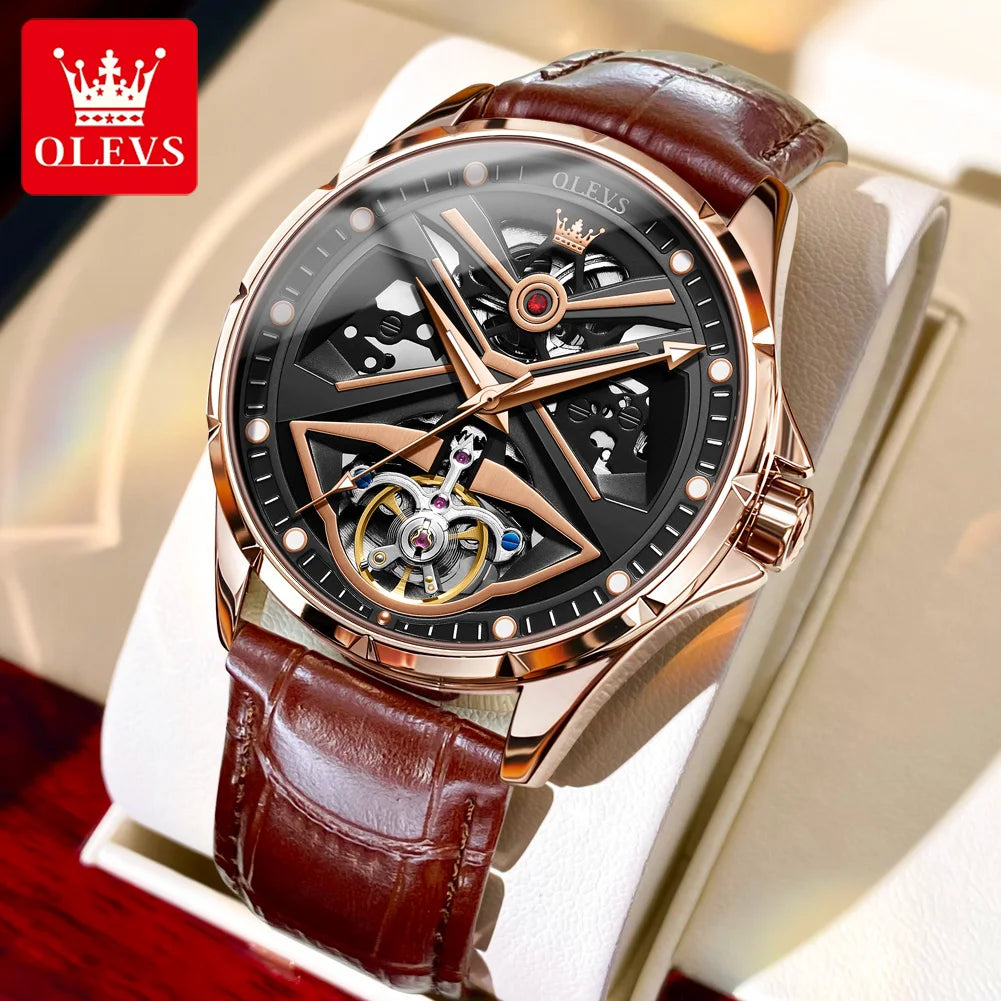 OLEVS 6655 Skeleton Fully Automatic Watch for Men Top Original Luxury Men's Mechanical Wristwatch Luminous Waterproof Man Watch