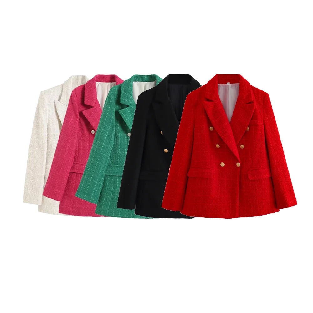 2024 Autumn New Women's Clothing Style Fashionable Versatile Texture Double breasted Mid length Suit Coat