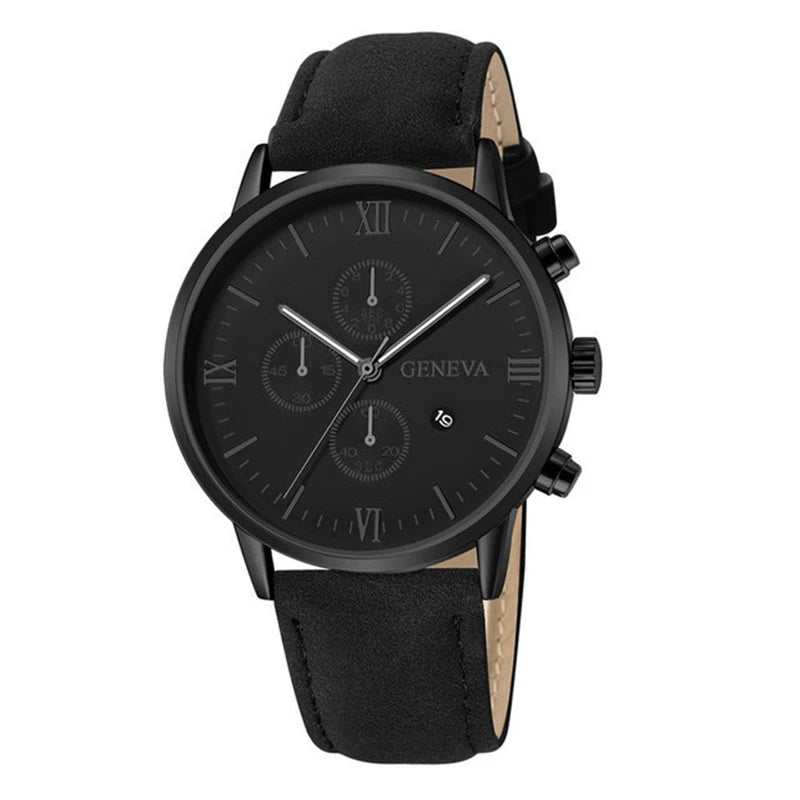 Everyday Classic - Men's Casual Leather Band Quartz Watch with Calendar