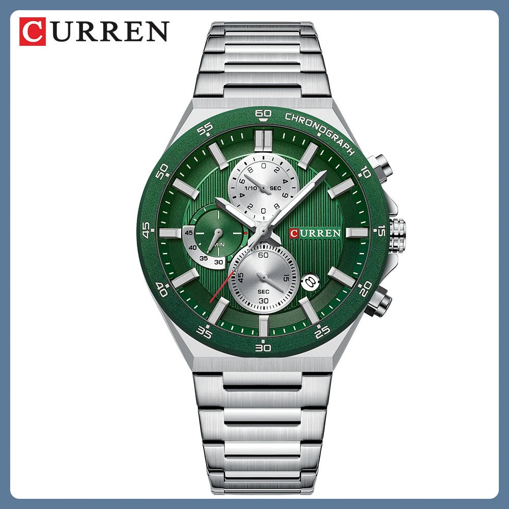 CURREN 43mm Men's Chronograph Watch - Stainless Steel Luminous Sports Luxury Timepiece