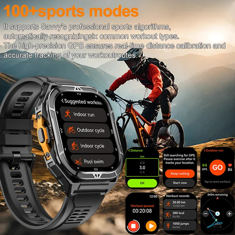 2025 New Dual Frequency GPS Smart Watch Men 1.96-inch HD AMOLED Screen Compass Bluetooth Call 5ATM Waterproof Sports Smart Watch