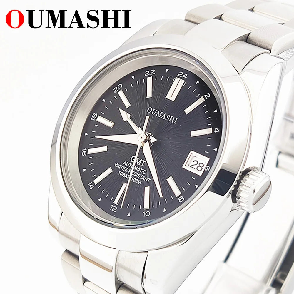 NH34 GMT Watch Automatic Mechanical Dual Time-zone Waterproof Luminous Indexes Sapphire crystal Customizable Watches for Men