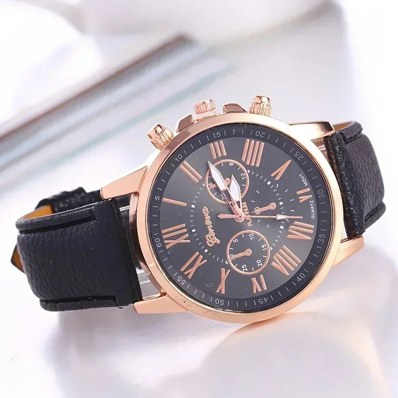 Elegant Women's Quartz Watch with Roman Numerals and Pointer