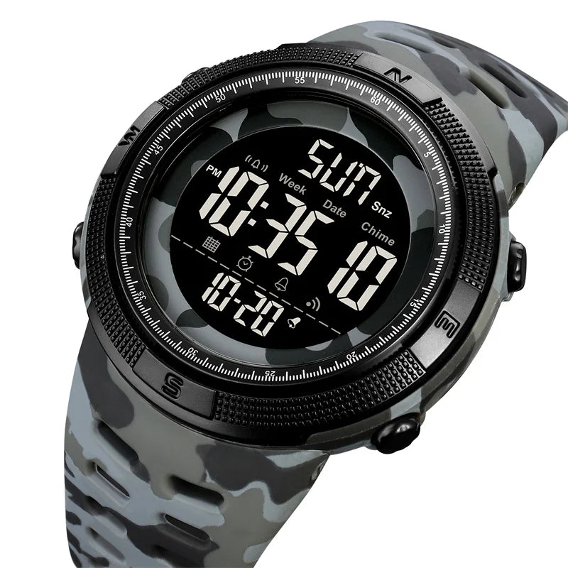 Skmei Dual Time Zone Mens Military Sports Watch 12/24 Hour Format Fashion TPU Band Big Size Dial Led Swimming Digital Wristwatch
