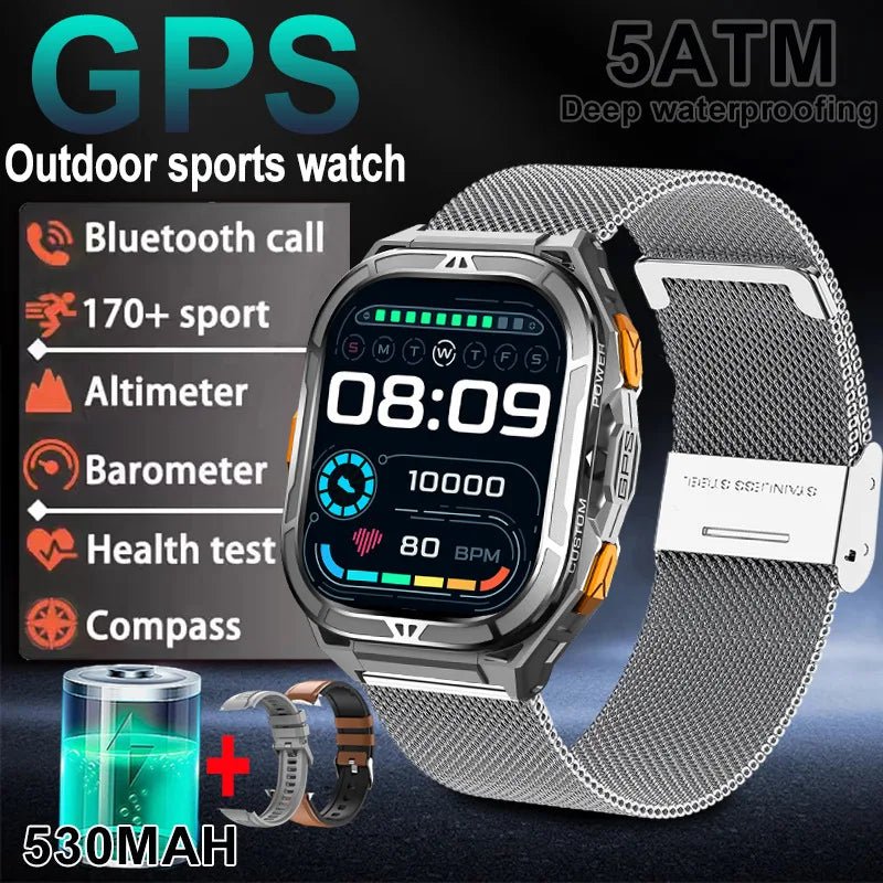 2025 New Dual Frequency GPS Smart Watch Men 1.96-inch HD AMOLED Screen Compass Bluetooth Call 5ATM Waterproof Sports Smart Watch