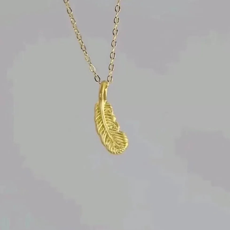 24K Gold Feather Pendant Necklace
