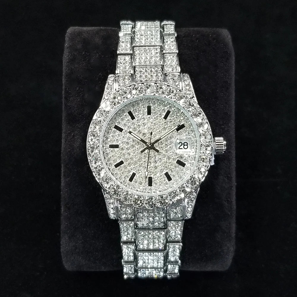 Classic Luxury Diamond Watches Women Fashion Bling Quartz Wristwatch Stainless Steel Iced Out Wedding Dress Accessories Watch