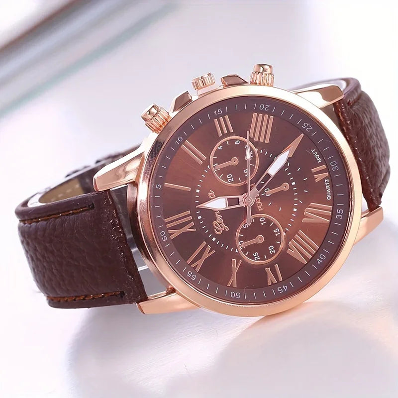 Elegant Women's Quartz Watch with Roman Numerals and Pointer