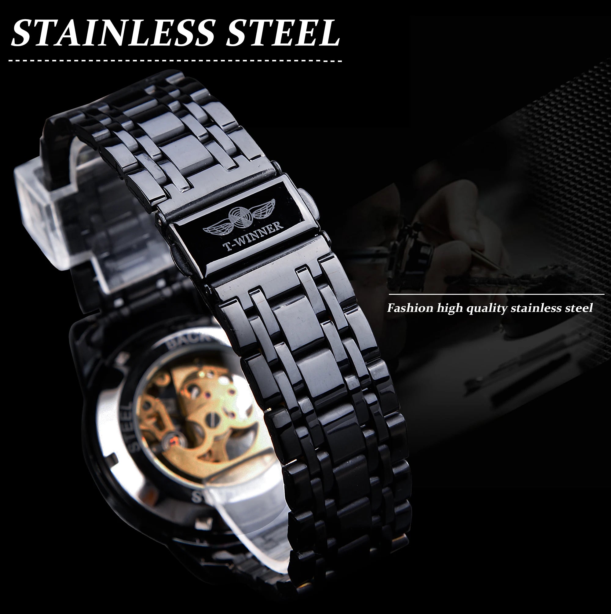 Winner Top Luxury Men Skeleton Automatic Mechanical Watch Fashion Rhinestone Luminous Stainless Steel Business Male Wristwatches