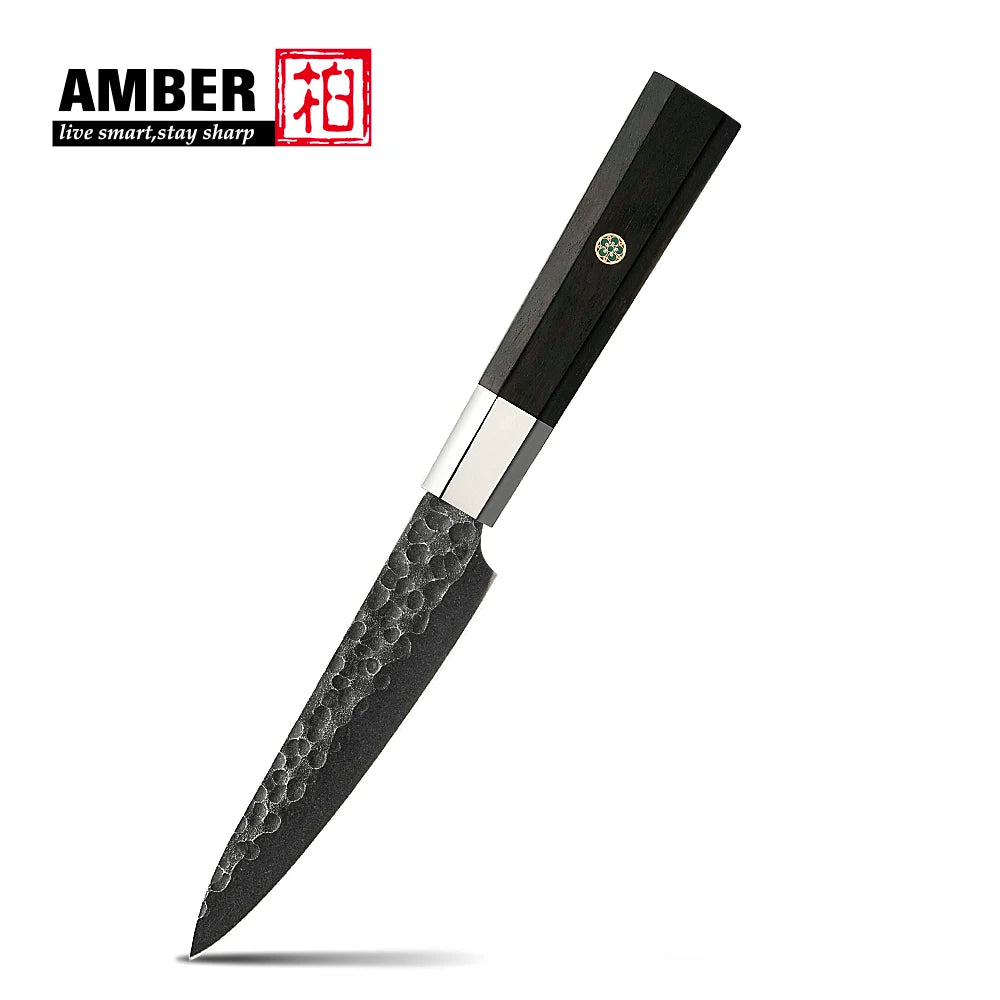 Amber Top Quality 440C high carbon steel black finish kitchen knife set with stablized wood