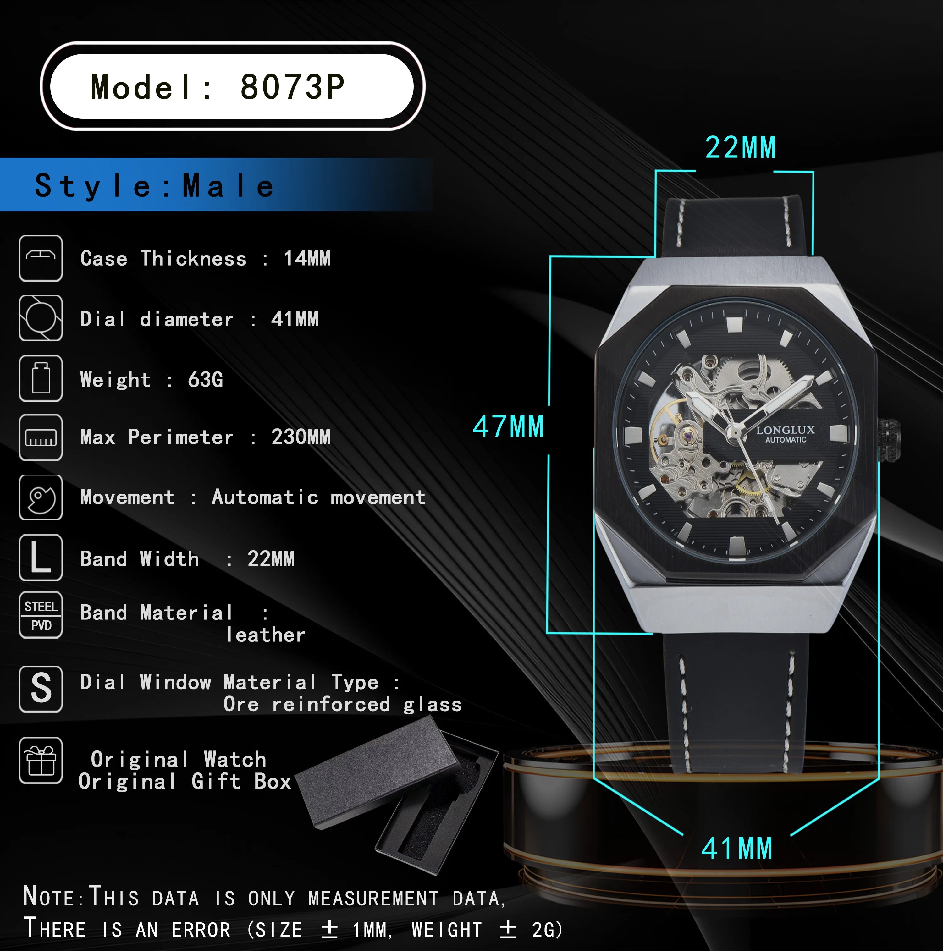 Men automatic watch skeleton waterproof mechanical watches sport outdoors fashion leather mens watch gift For your choice