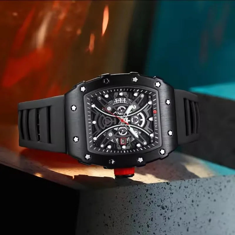 CURREN 8438 Men's Waterproof Sports Watch - Quartz Calendar Night Light Silicone Strap