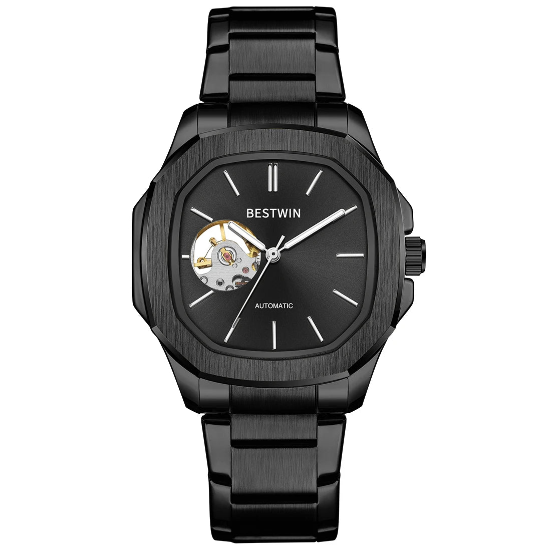 Skeleton Hollow Men Automatic Mechanical Watch Steampunk Sliver Blue Full Steel Waterproof Wrist Watches Male Mechanism Clock