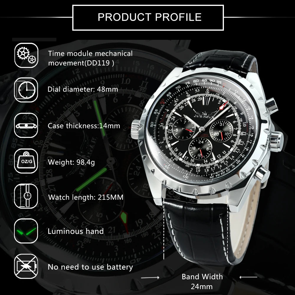 Jaragar Commander Military Automatic Watch - Triple Sub-Dial Tactical Chronograph