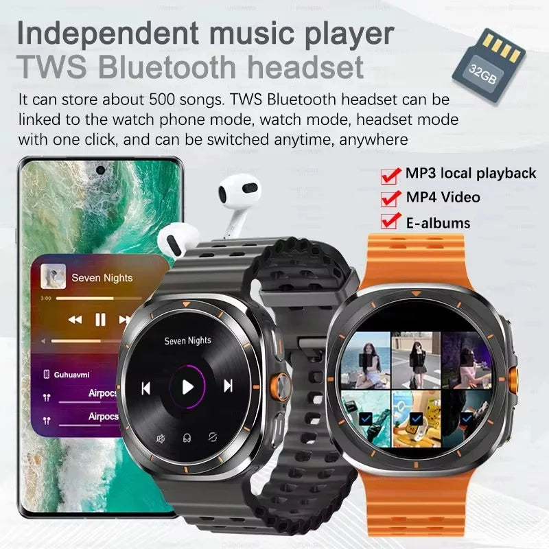 2025 New DT Watch UItra 7 32Gb Large memory AMOLED MP4 Video NFC Men Women HD Bluetooth Call Compass Fitness GPS Tracker Watch