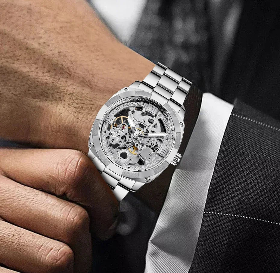 Full Golden Skeleton Automatic Watch - Retro Luxury Mechanical with Luminous Hands