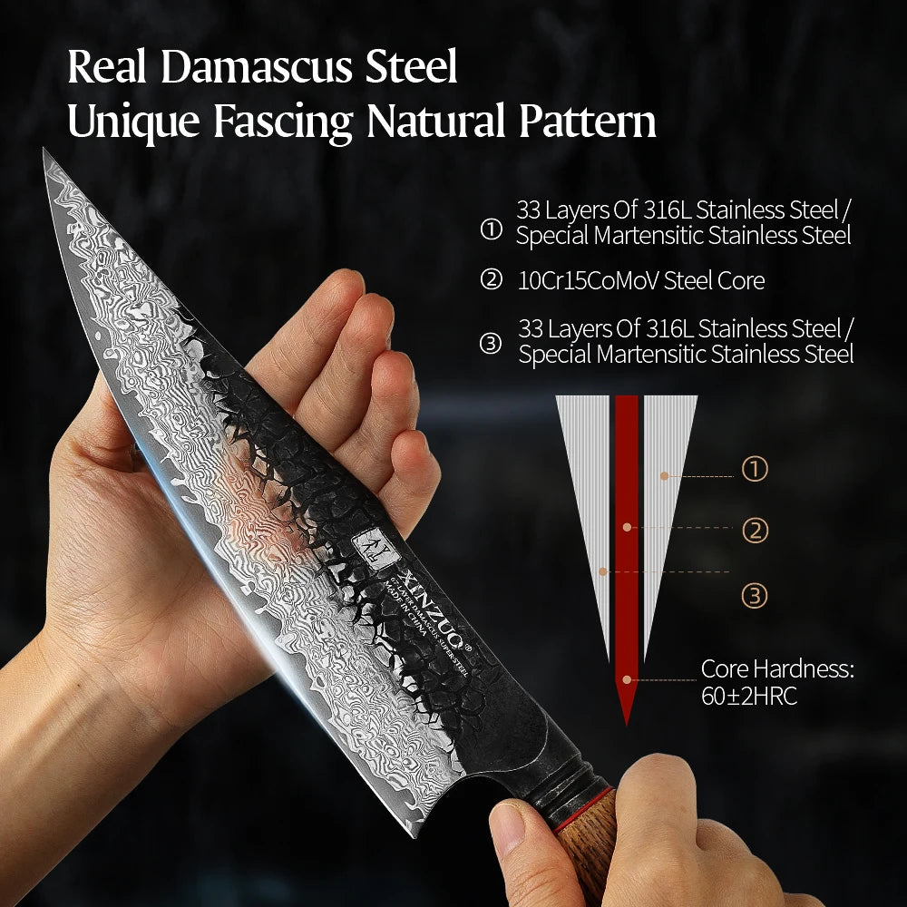 XINZUO 1-5PCS Damascus Steel Kitchen Knife 10Cr15CoMov Steel Core Chopping Vegetables And Fruits Household Kitchen Knife
