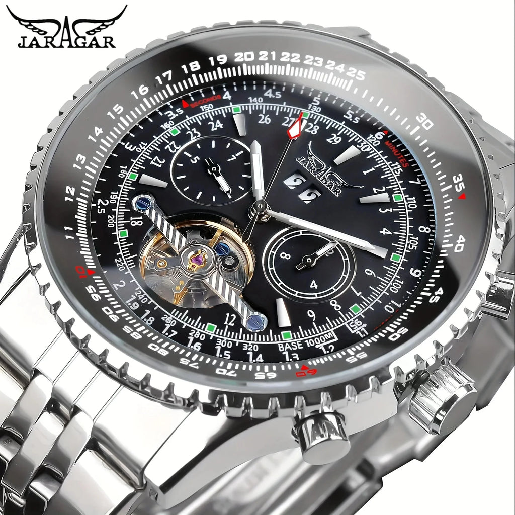 Jaragar Azure Dream 034 - Retro Blue Tourbillon Hollow Skeleton Automatic Watch