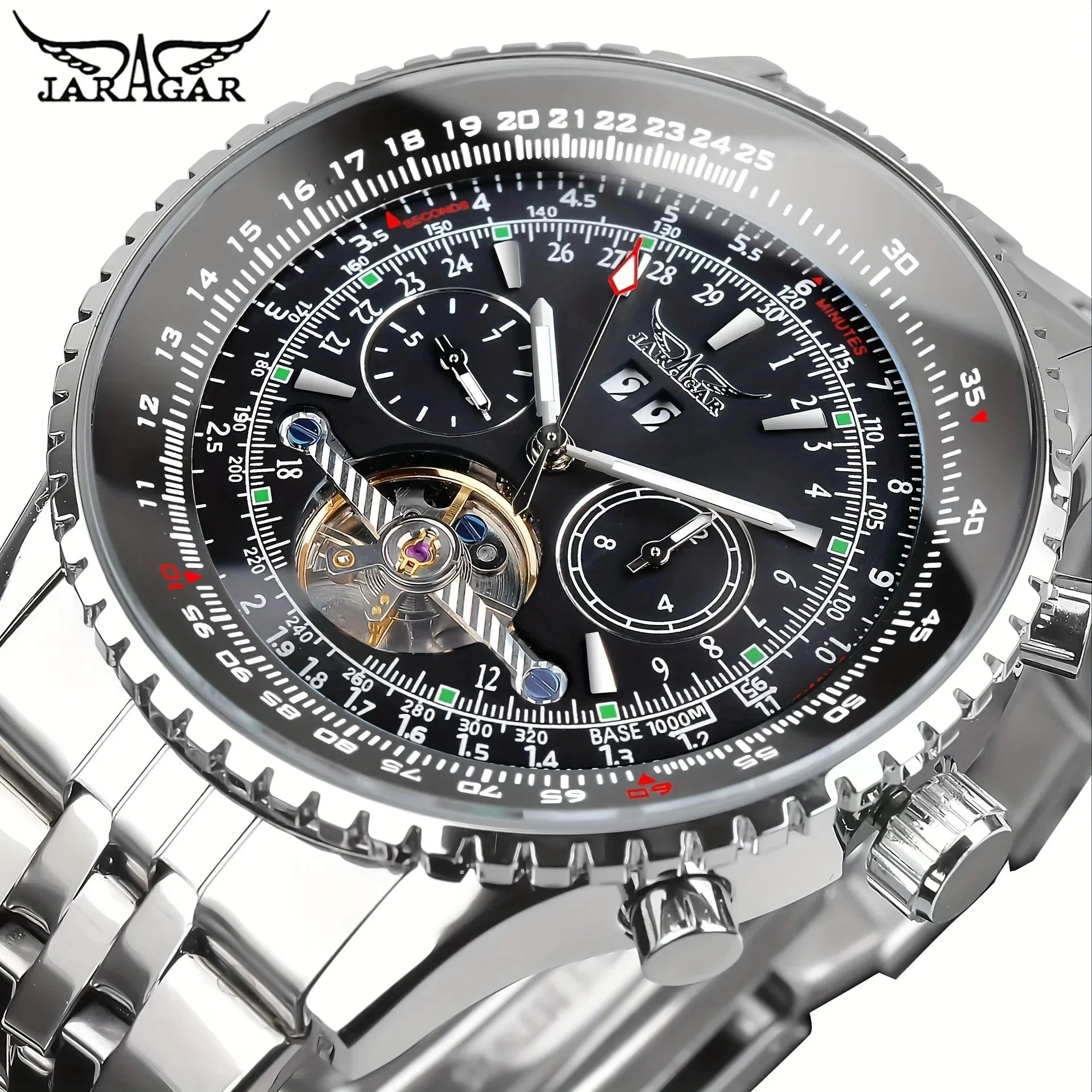 Jaragar Azure Dream 034 - Retro Blue Tourbillon Hollow Skeleton Automatic Watch