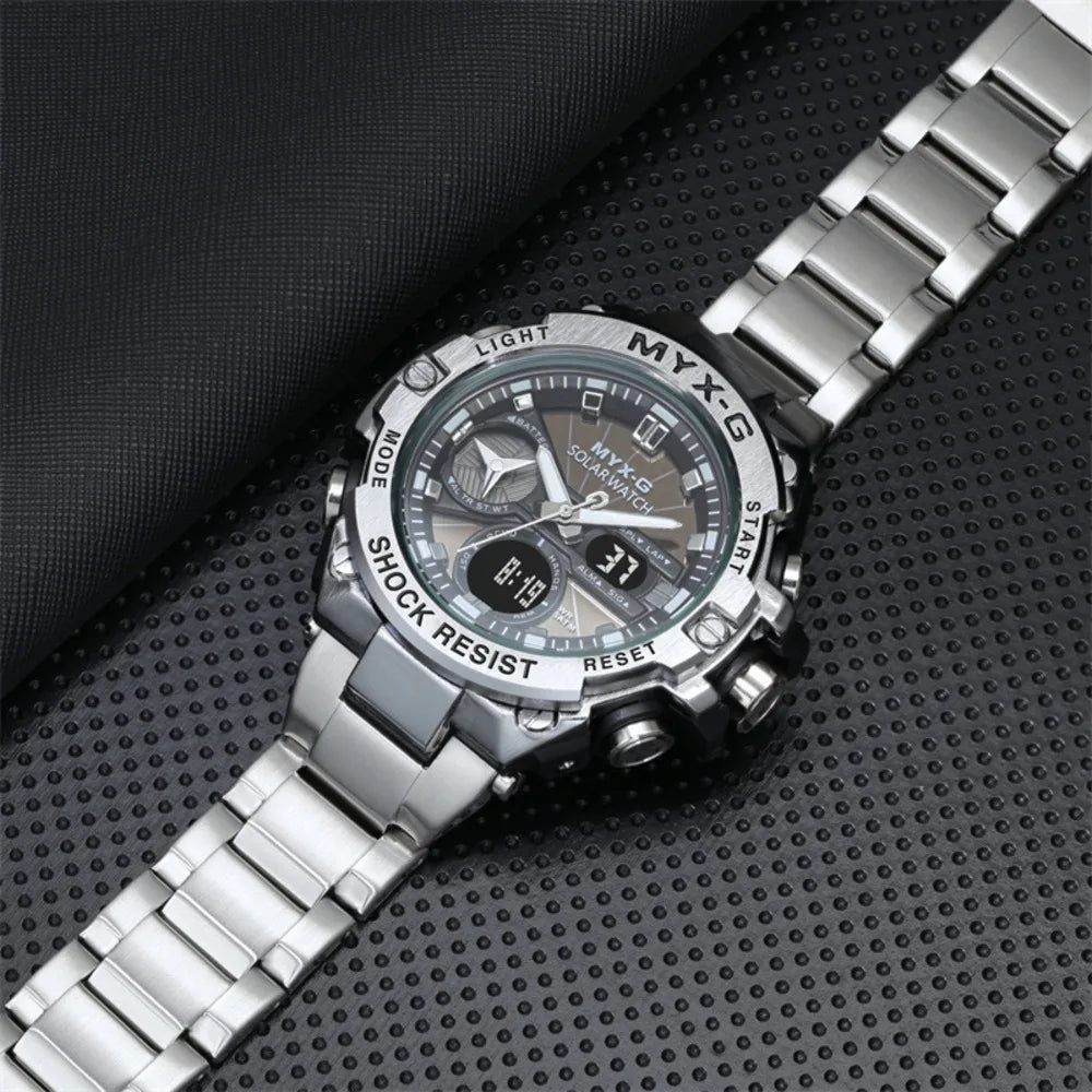 Solar Energy Watch for Men 53mm Endurance Light Kinetic Energy Timer Alarm Clock Rotating Windmill All Steel Men Watch Reloj