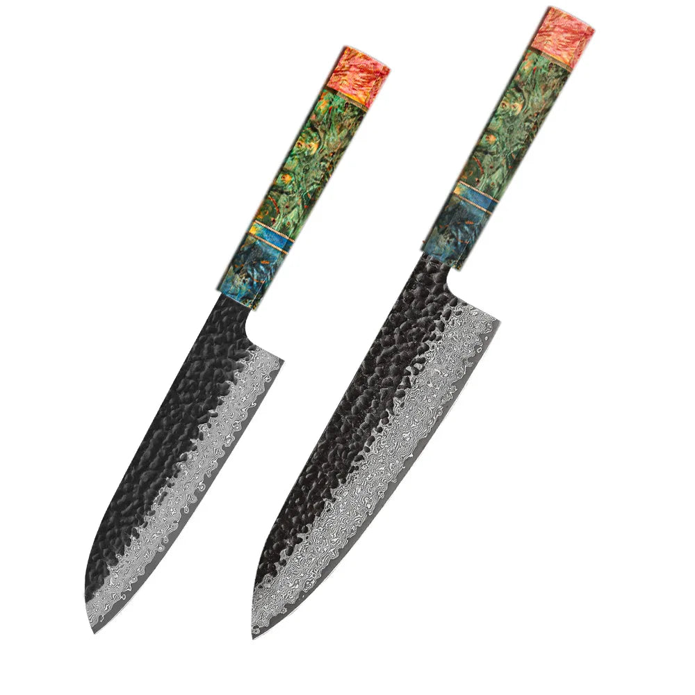 Japanese Kitchen Knife Set Handmade Forged Damascus Steel Santoku Custom 8 inch Chef Knife