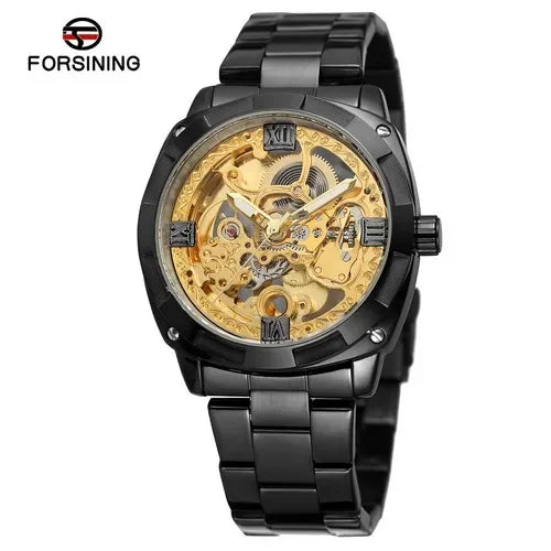 Full Golden Skeleton Automatic Watch - Retro Luxury Mechanical with Luminous Hands