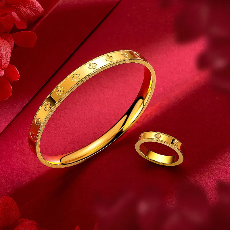 24K Crafted Four-Leaf Clover Lucky Ring